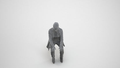 realistic 3D woman business sitting, scanned archviz people for Blender and 3ds Max, wireframe three-quarter view