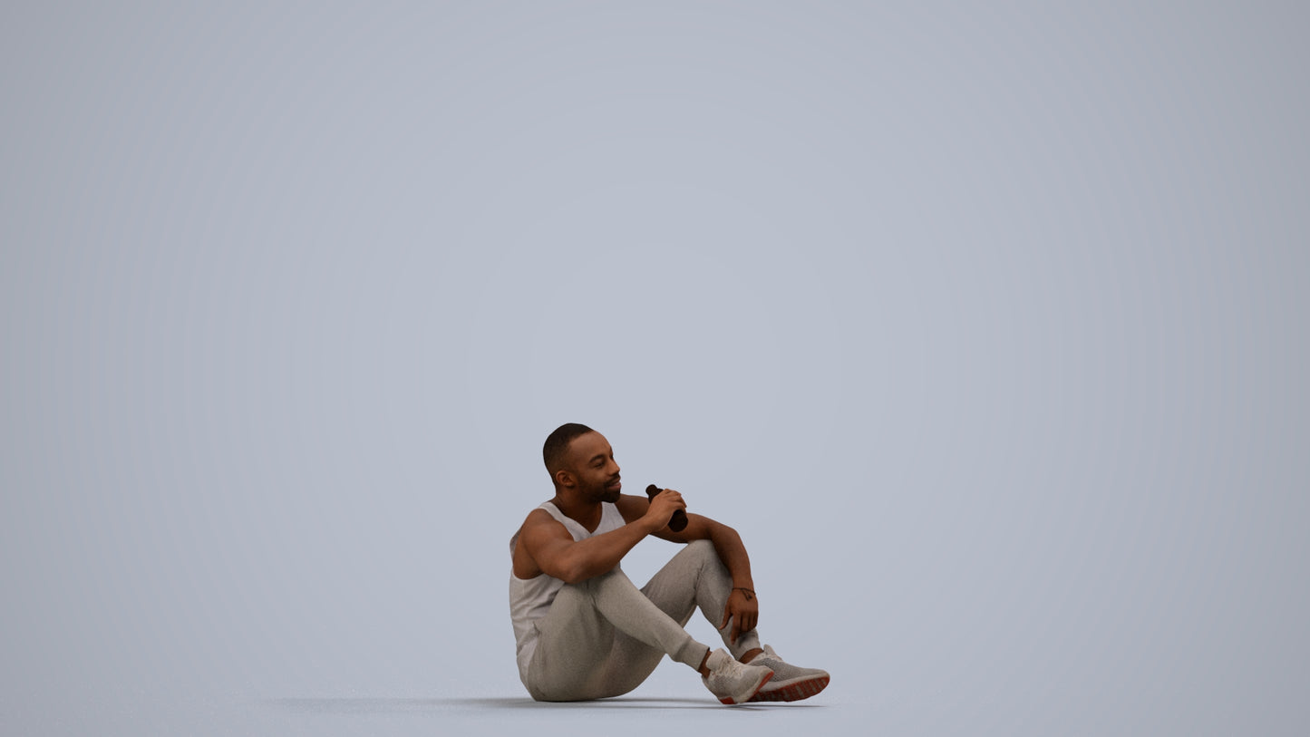 realistic 3D people man casual sitting, render-ready for V-Ray and Corona, FBX OBJ, side view render