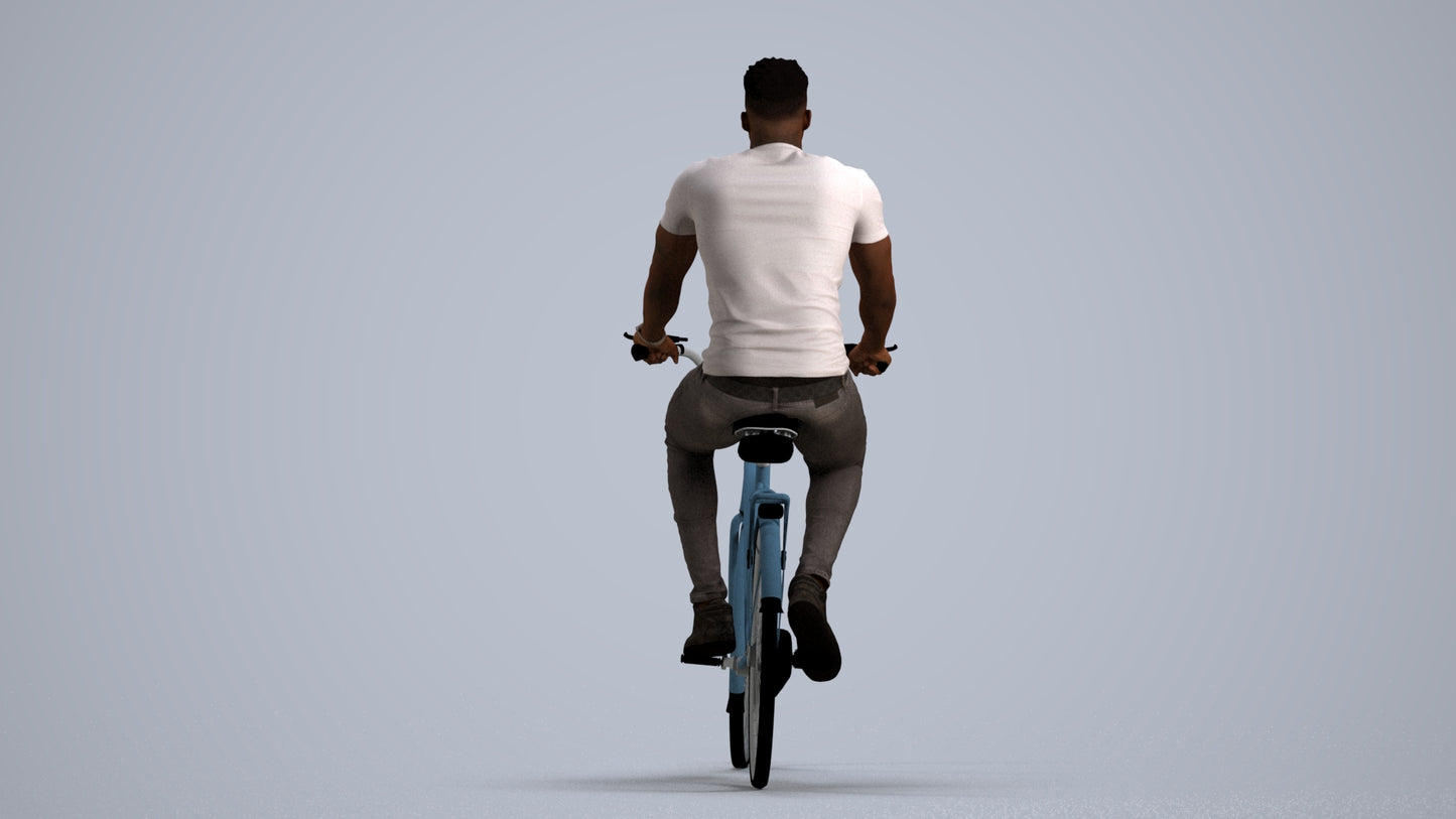 scanned 3D man casual cycling, photogrammetry people for Enscape and V-Ray, front view render