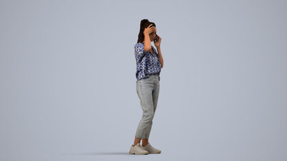 3D scanned woman standing casual, photorealistic archviz people for Enscape and SketchUp, side view render