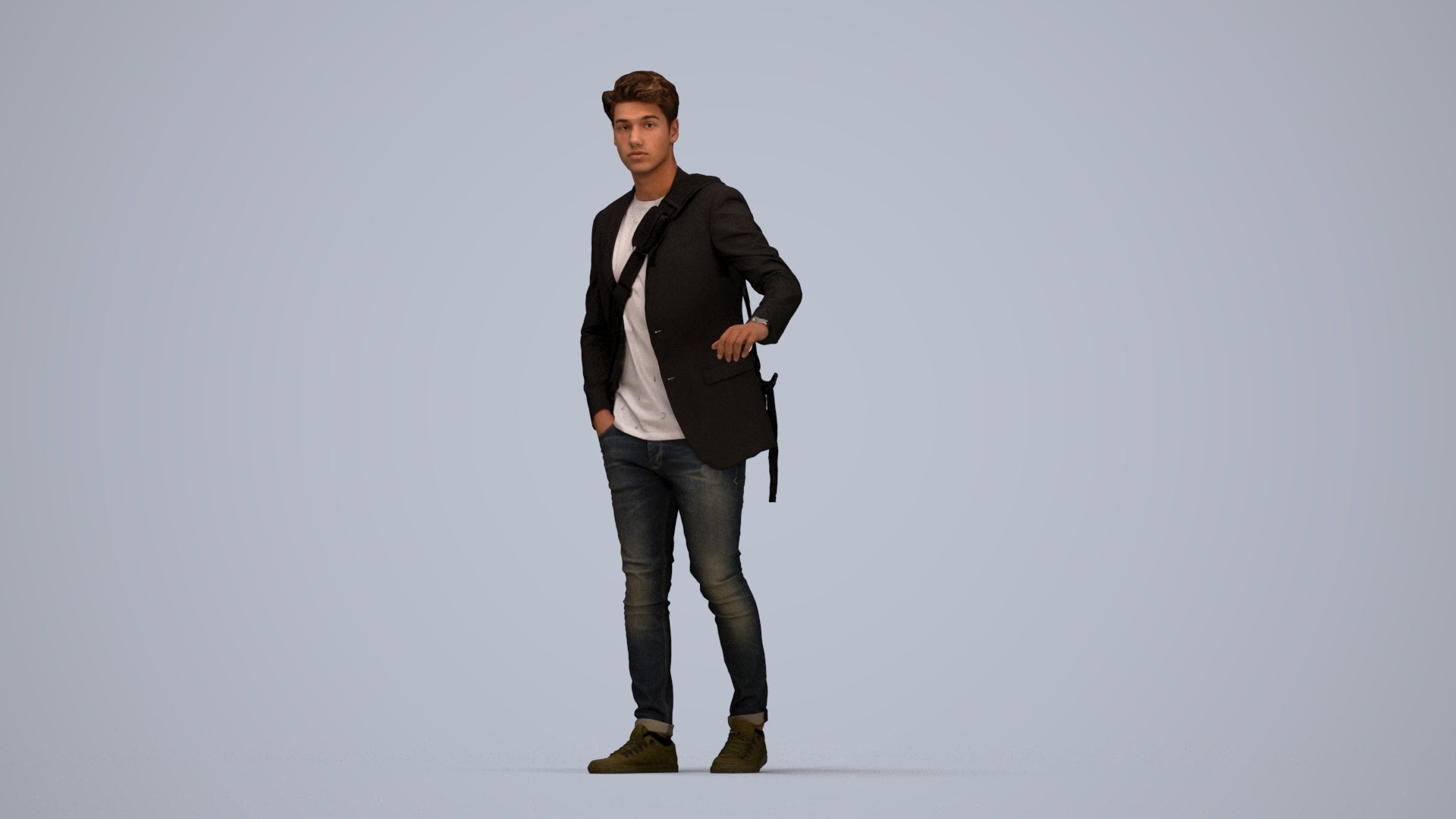 3D scanned man standing casual, photorealistic archviz people for Enscape and SketchUp, top-down view render