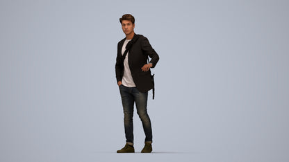 3D scanned man standing casual, photorealistic archviz people for Enscape and SketchUp, top-down view render