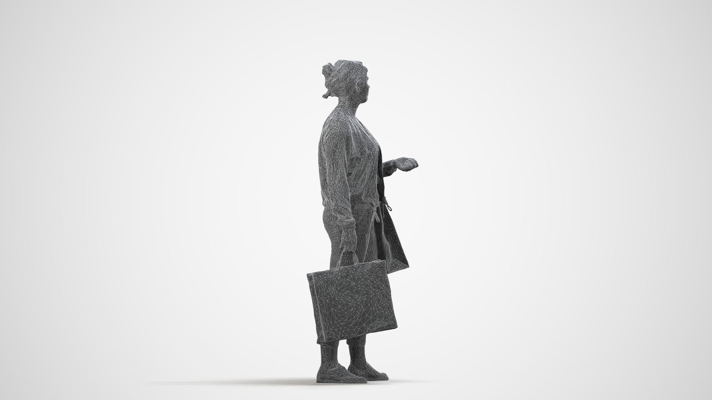 3D scanned woman shopping casual, photorealistic archviz people for Enscape and SketchUp, wireframe side view