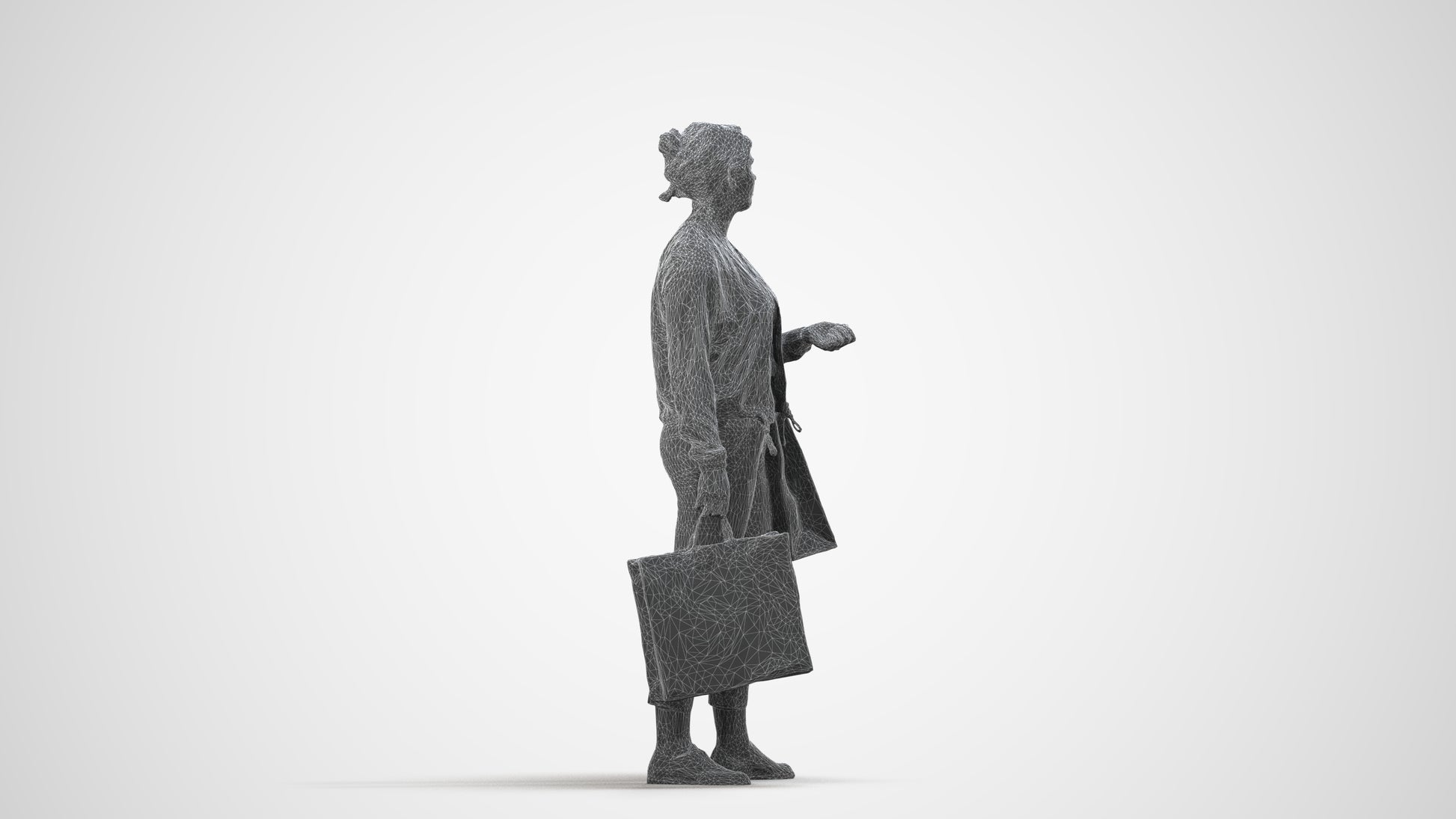 3D scanned woman shopping casual, photorealistic archviz people for Enscape and SketchUp, wireframe side view