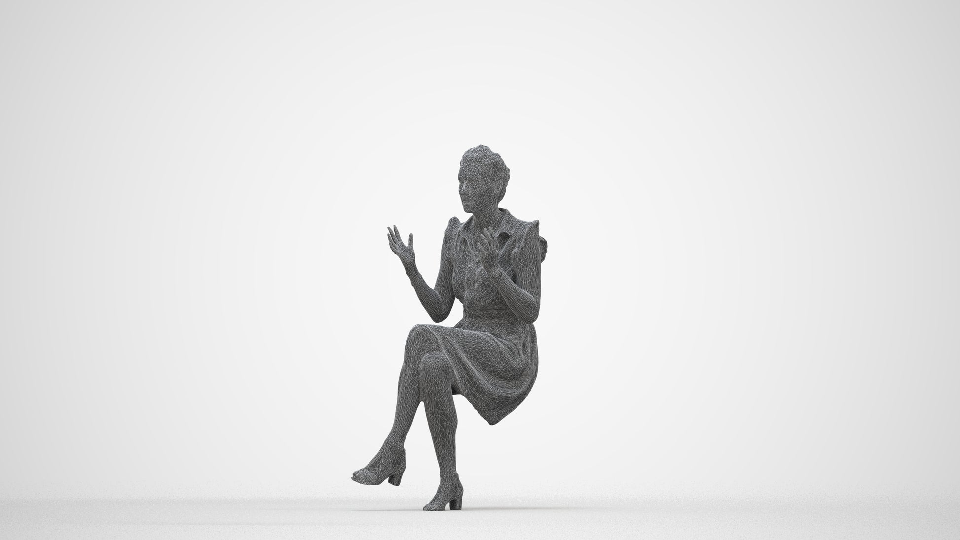 realistic 3D human woman casual sitting, archviz people FBX OBJ for Blender, wireframe back view