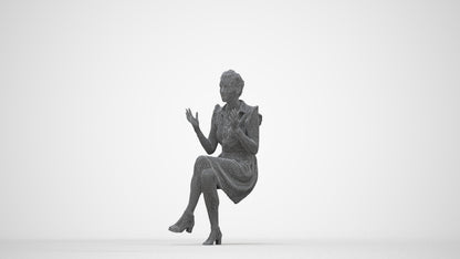 realistic 3D human woman casual sitting, archviz people FBX OBJ for Blender, wireframe back view