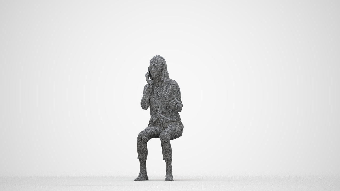 3D human model woman business, photogrammetry scanned person for archviz, wireframe back view