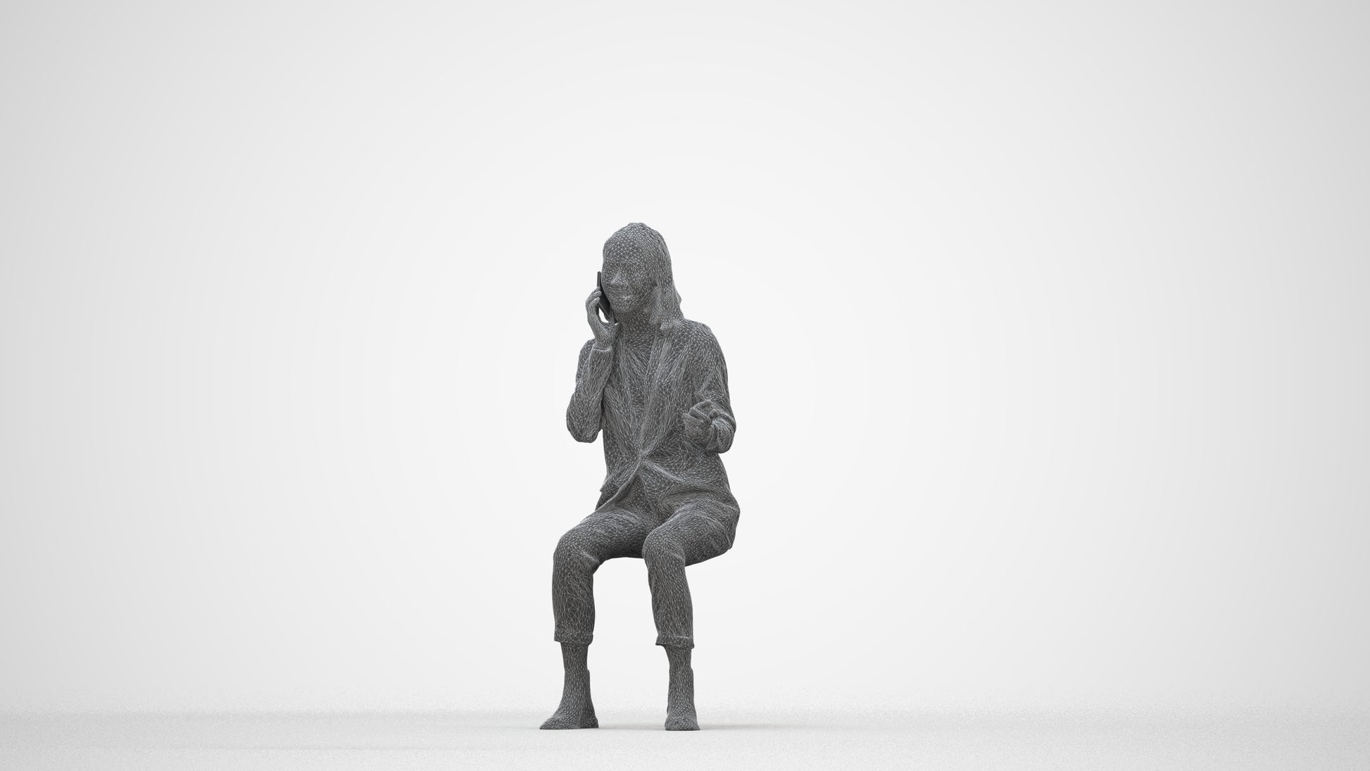 3D human model woman business, photogrammetry scanned person for archviz, wireframe back view