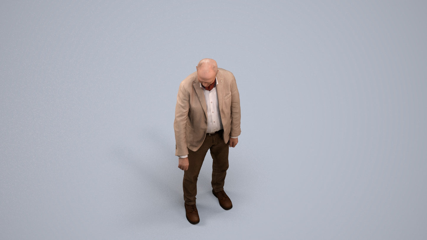 photogrammetry 3D senior man casual standing, realistic human model archviz FBX, back view render