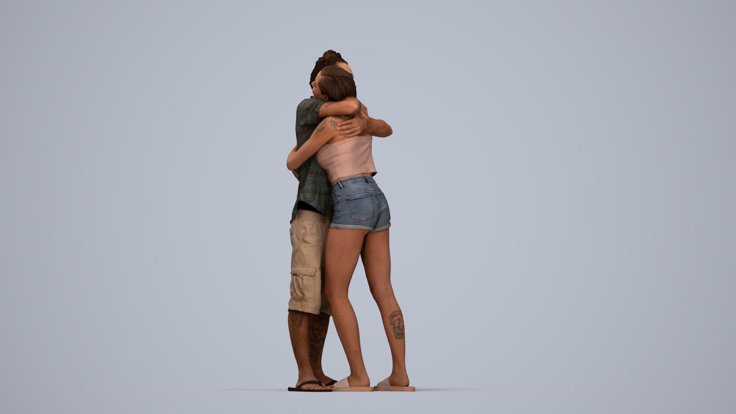 realistic 3D people woman couple, render-ready for V-Ray and Corona, FBX OBJ, top-down view render