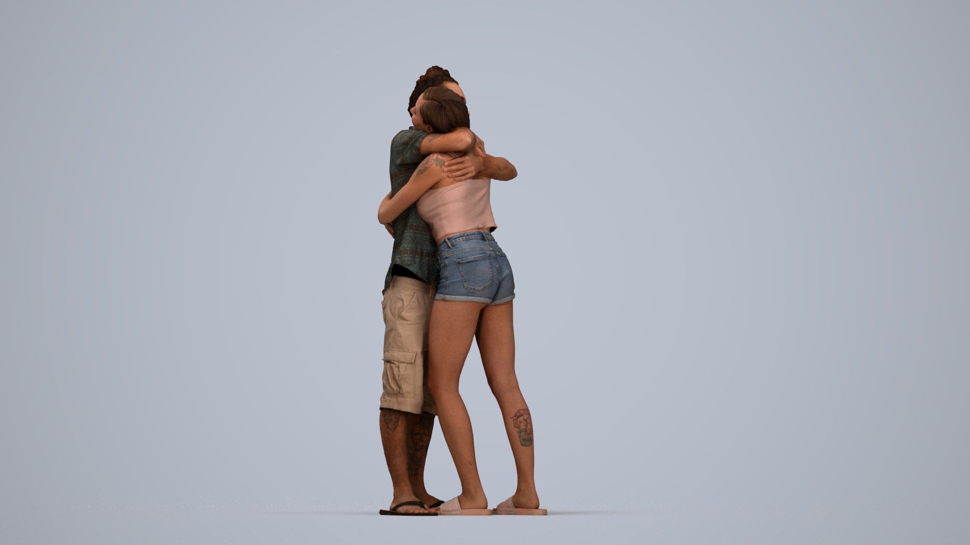 realistic 3D people woman couple, render-ready for V-Ray and Corona, FBX OBJ, top-down view render