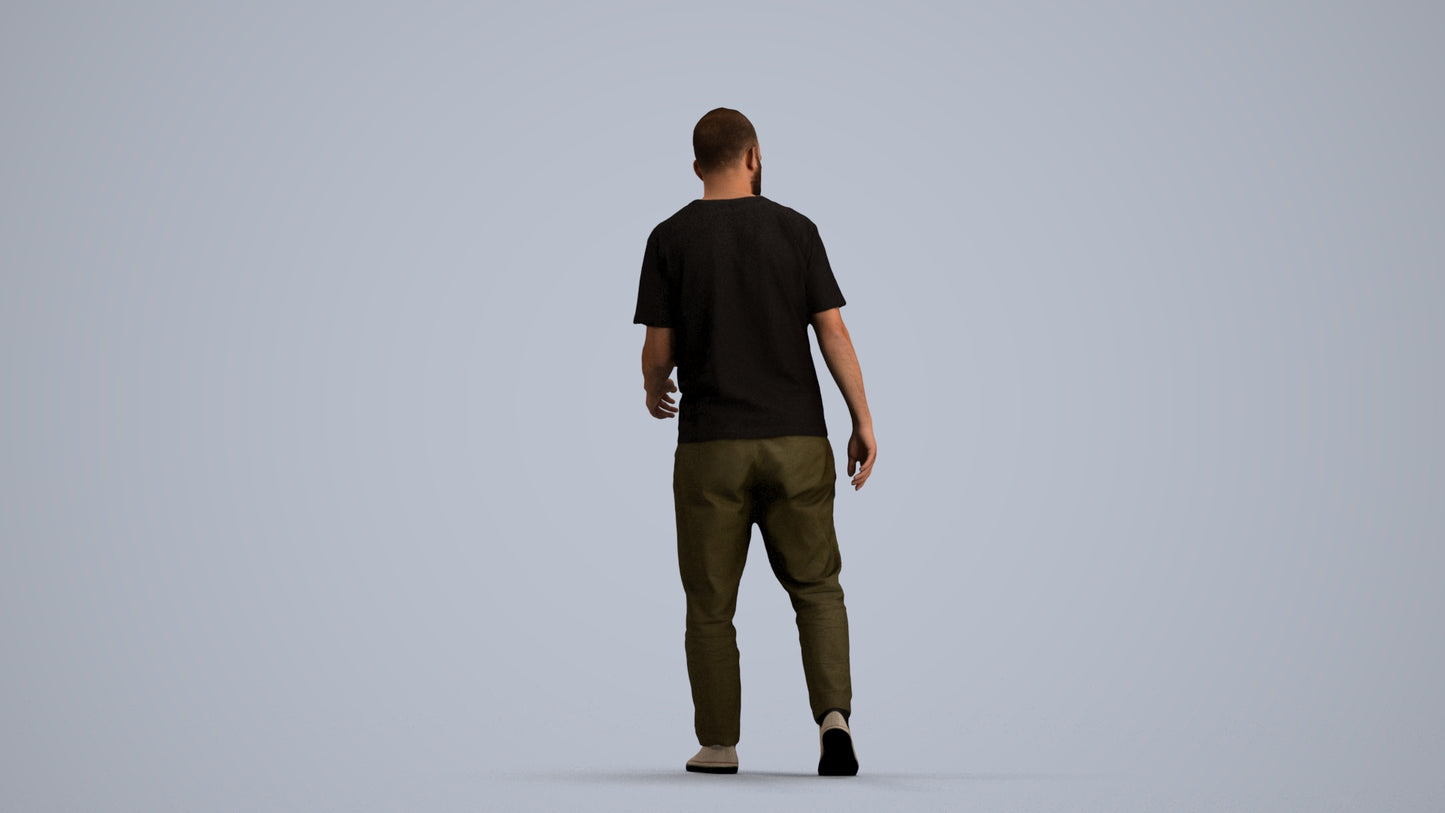 photogrammetry 3D man casual walking, realistic human model archviz FBX, front view render