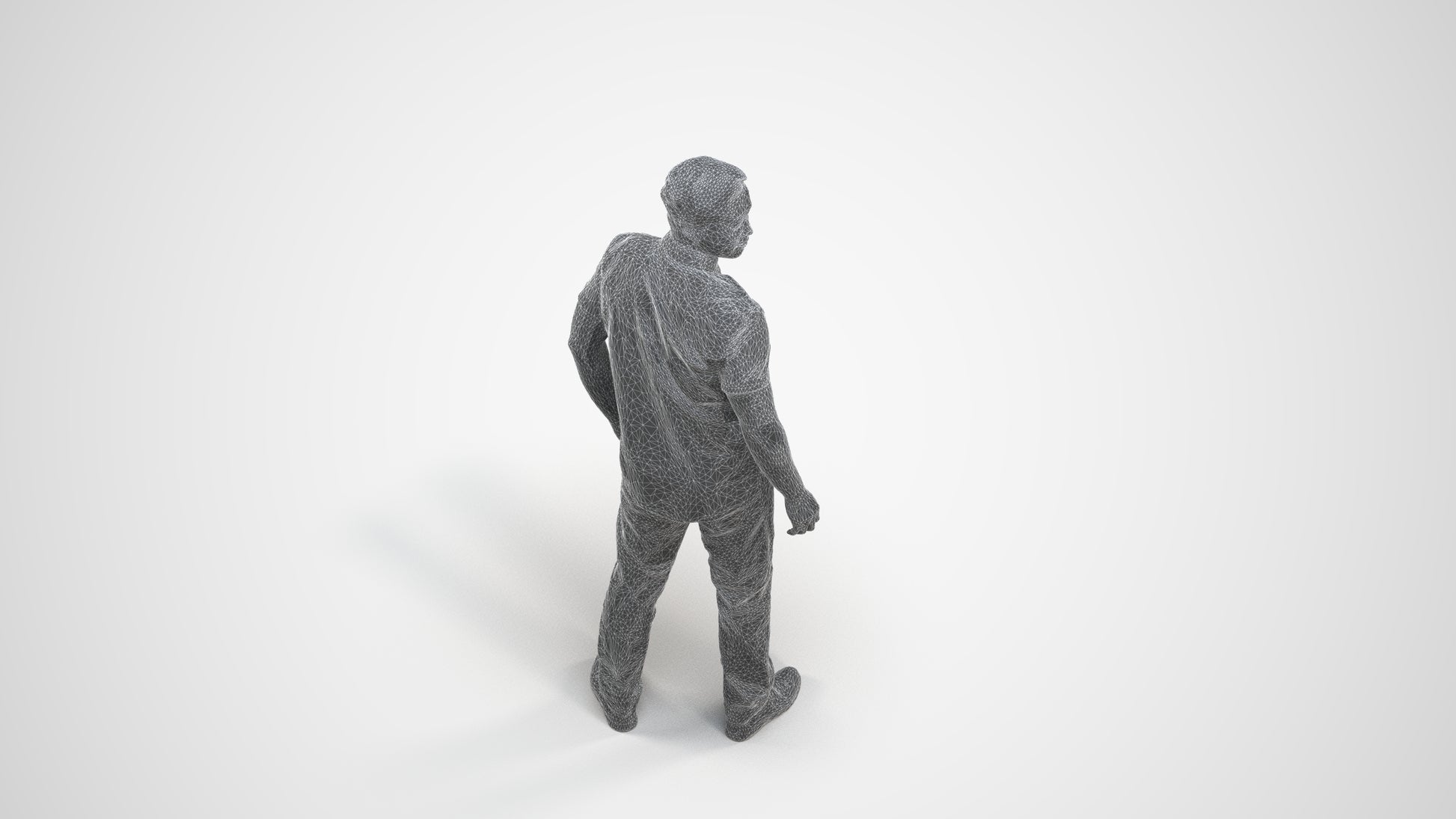 3D scanned man standing casual, photorealistic archviz people for Enscape and SketchUp, wireframe three-quarter view