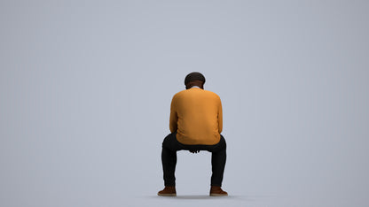 realistic 3D man casual sitting, scanned archviz people for Blender and 3ds Max, front view render