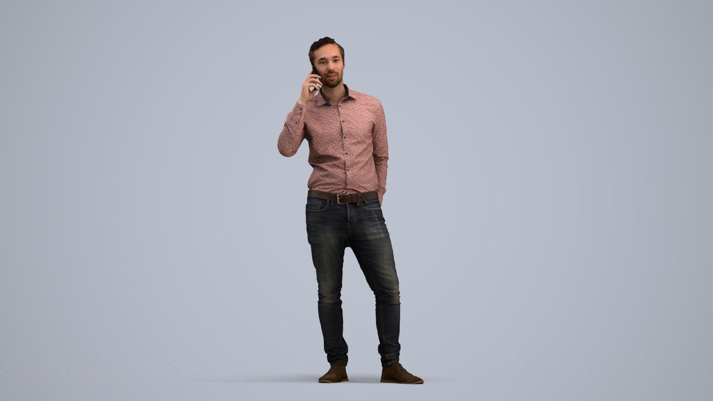 realistic 3D people man casual standing, render-ready for V-Ray and Corona, FBX OBJ, standing pose render