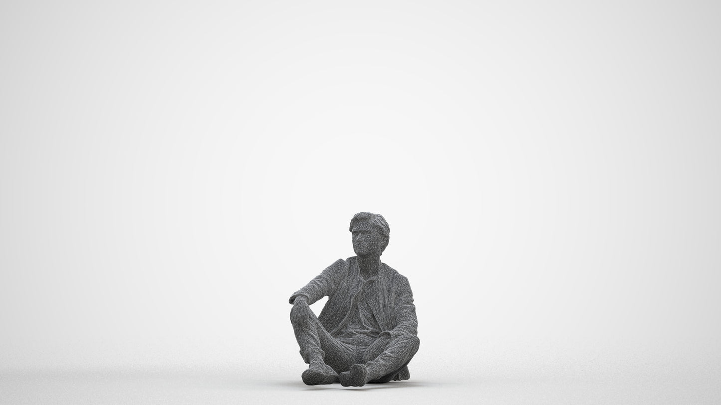 realistic 3D people man casual sitting, render-ready for V-Ray and Corona, FBX OBJ, three-quarter front view render