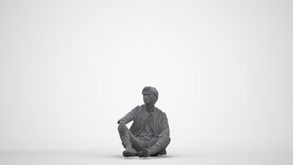 realistic 3D people man casual sitting, render-ready for V-Ray and Corona, FBX OBJ, three-quarter front view render