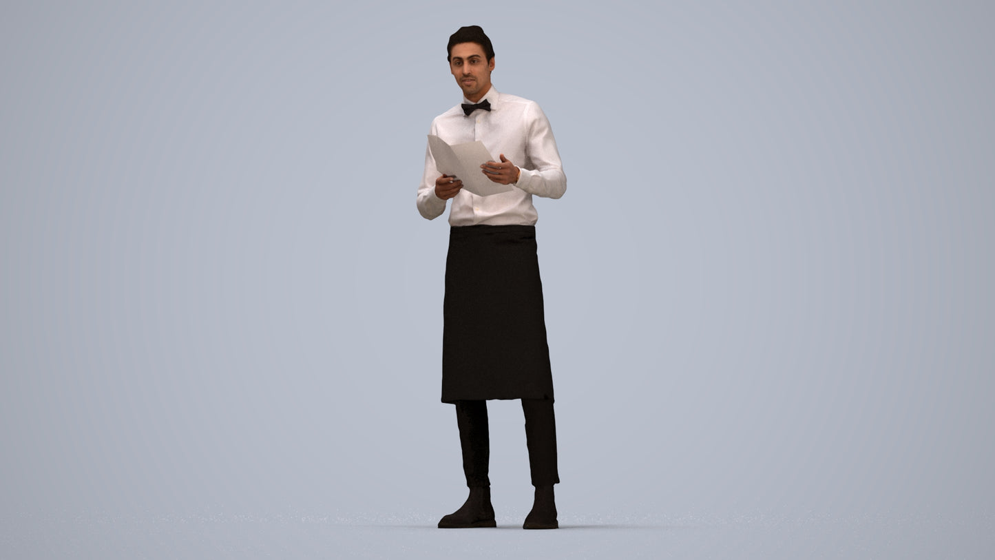 realistic 3D human man hospitality, archviz people FBX OBJ for Blender, top-down view render