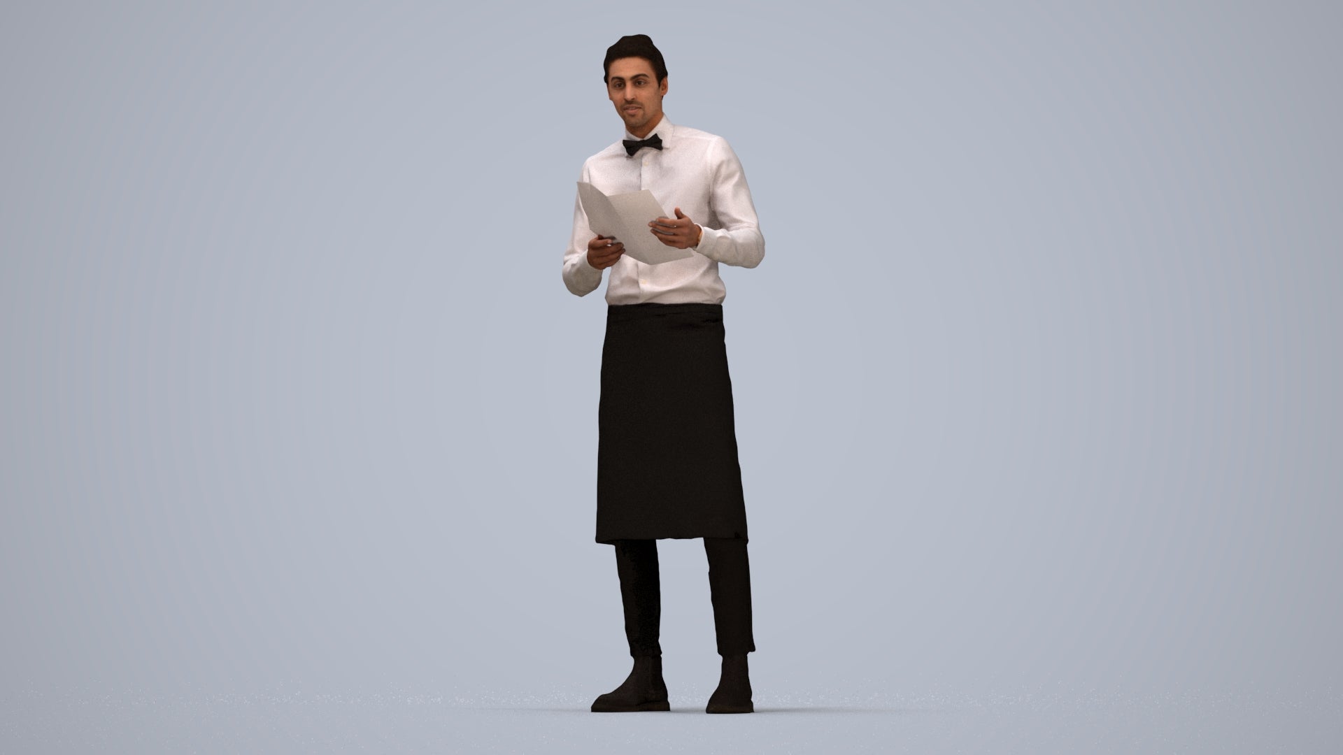 realistic 3D human man hospitality, archviz people FBX OBJ for Blender, top-down view render