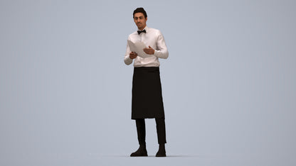 realistic 3D human man hospitality, archviz people FBX OBJ for Blender, top-down view render