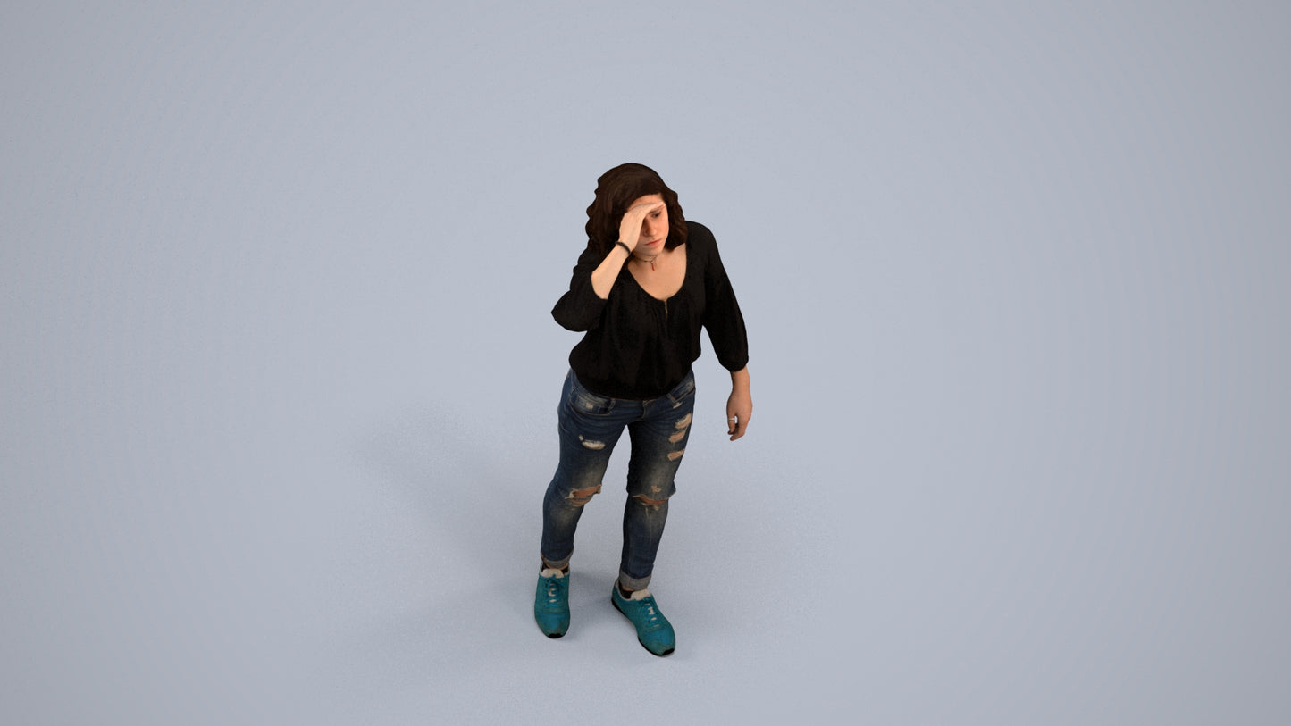realistic 3D woman casual walking, scanned archviz people for Blender and 3ds Max, back view render