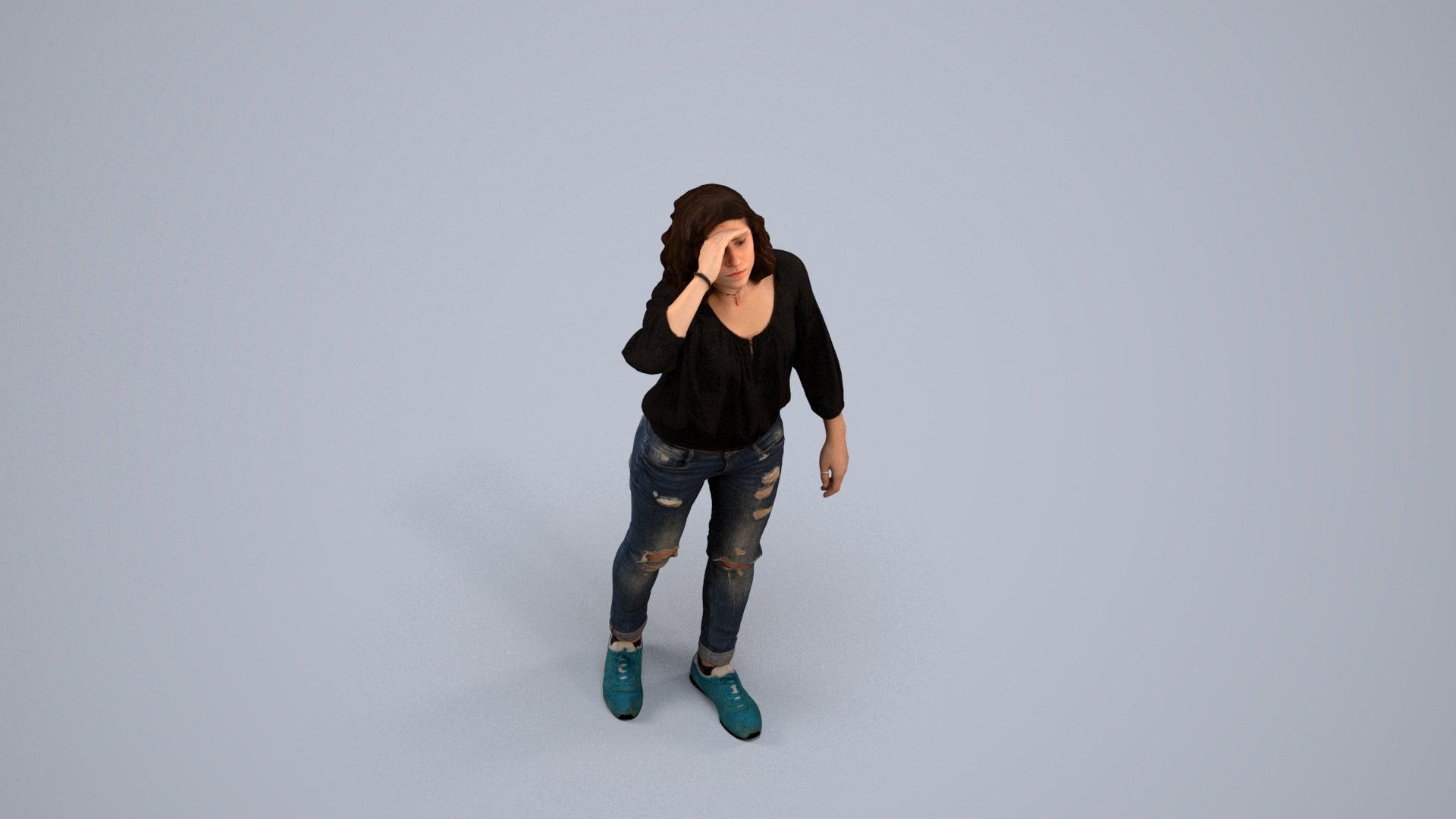 realistic 3D woman casual walking, scanned archviz people for Blender and 3ds Max, back view render