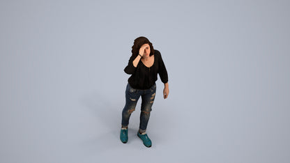 realistic 3D woman casual walking, scanned archviz people for Blender and 3ds Max, back view render