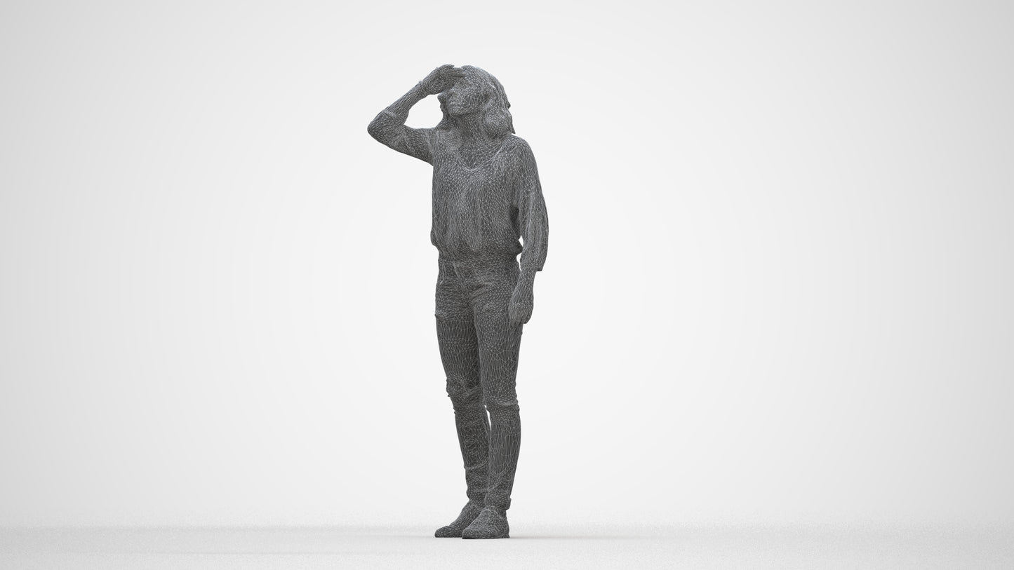realistic 3D woman casual walking, scanned archviz people for Blender and 3ds Max, wireframe back view