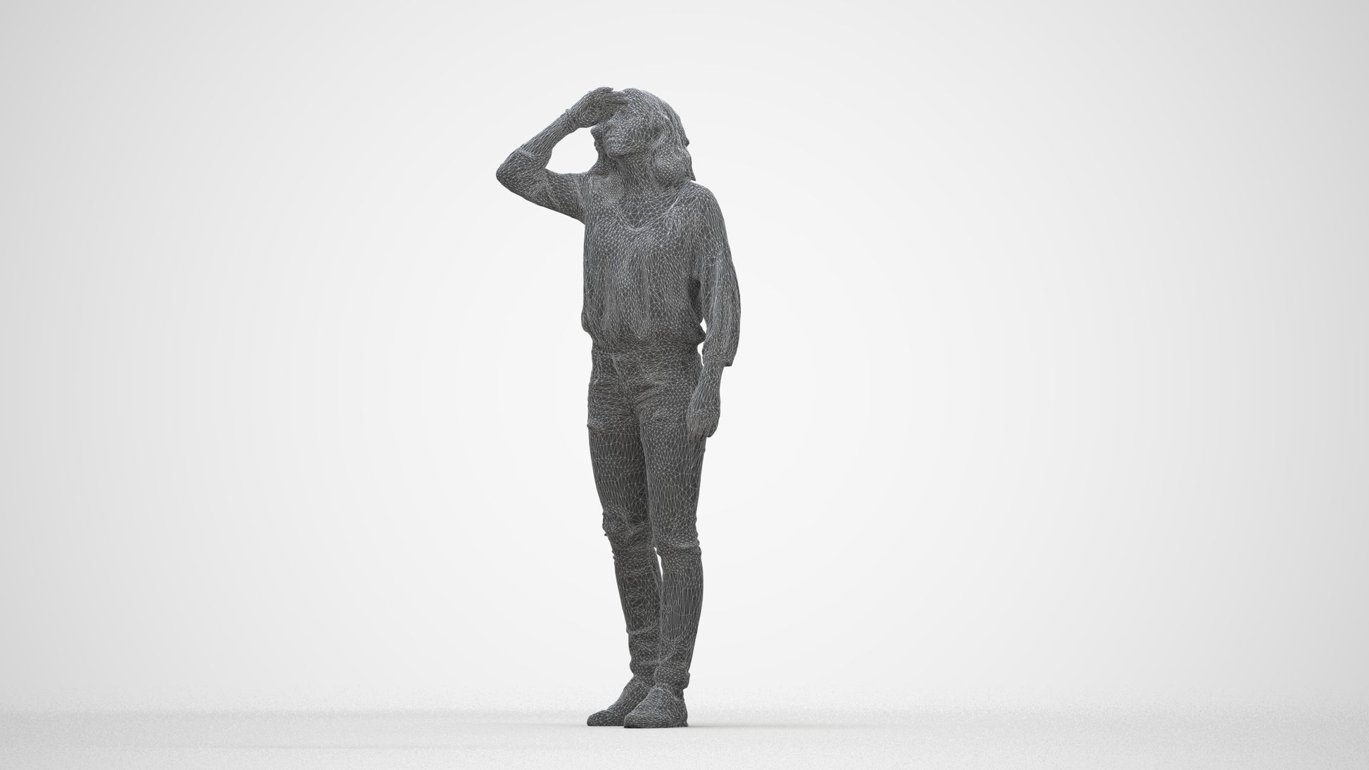 realistic 3D woman casual walking, scanned archviz people for Blender and 3ds Max, wireframe back view