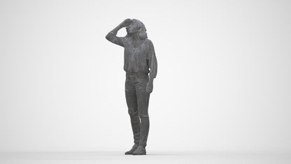 realistic 3D woman casual walking, scanned archviz people for Blender and 3ds Max, wireframe back view