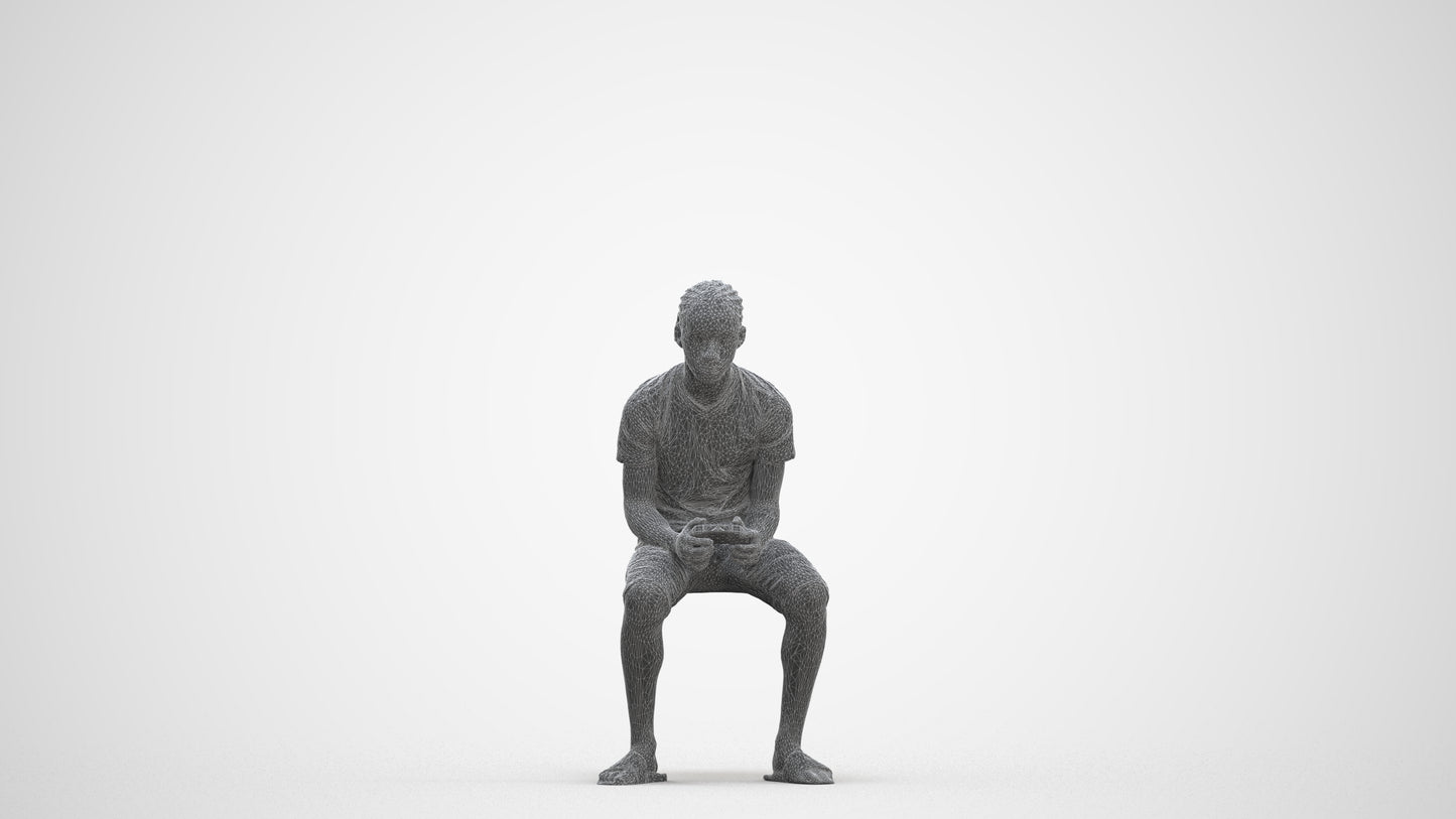 3D human model boy casual kids, photogrammetry scanned person for archviz, three-quarter front view render