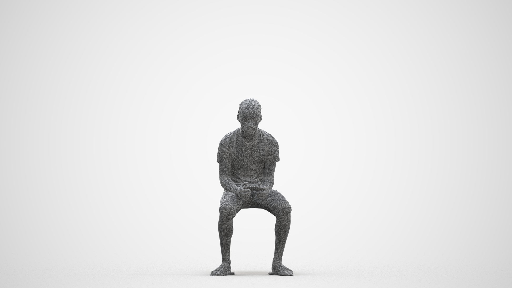 3D human model boy casual kids, photogrammetry scanned person for archviz, three-quarter front view render