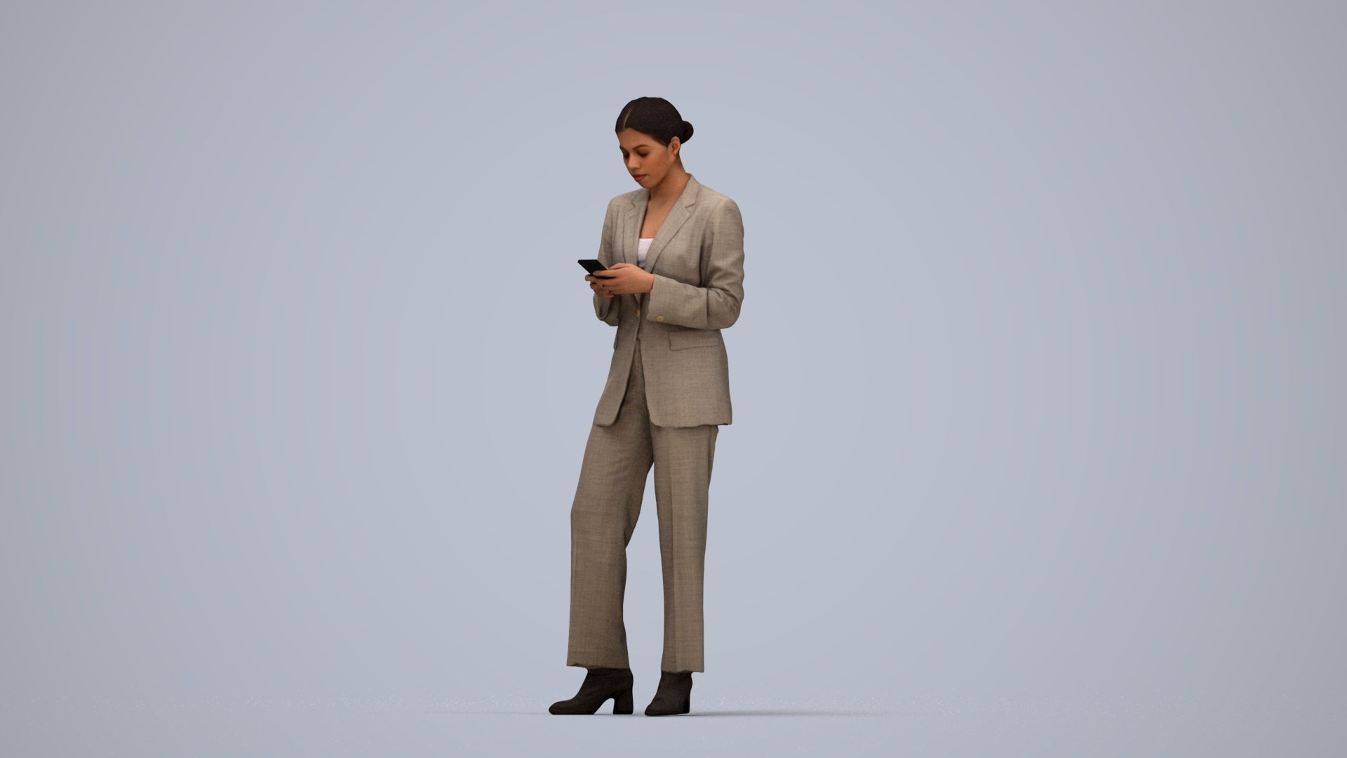 scanned 3D woman business, photogrammetry people for Enscape and V-Ray, top-down view render