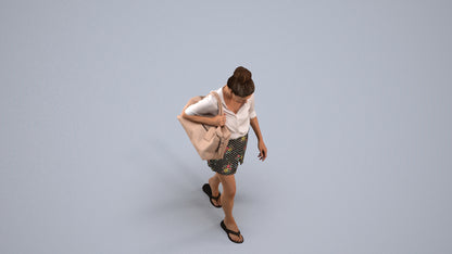 3D human model woman casual walking, photogrammetry scanned person for archviz, back view render