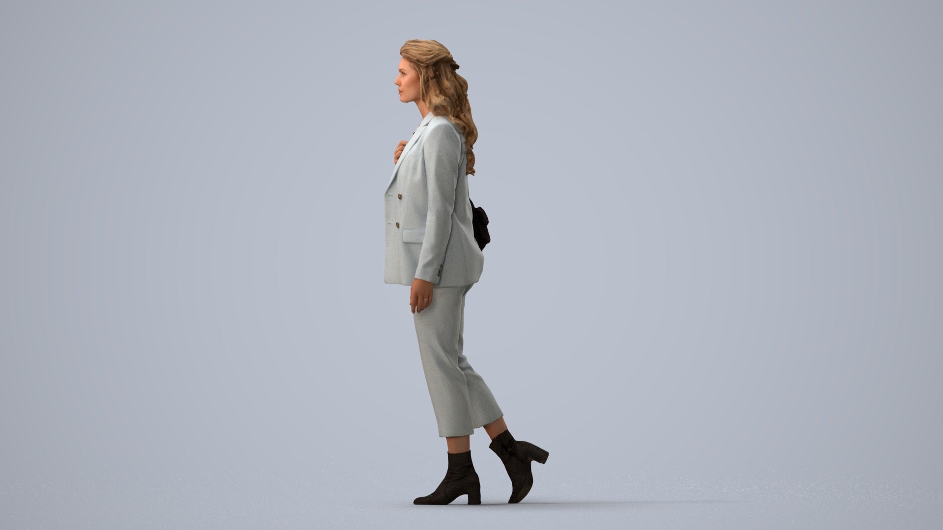scanned 3D woman business walking, photogrammetry people for Enscape and V-Ray, three-quarter view render