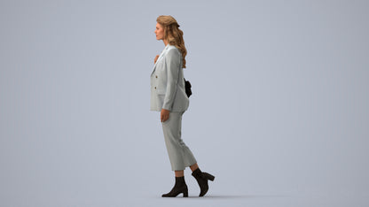 scanned 3D woman business walking, photogrammetry people for Enscape and V-Ray, three-quarter view render