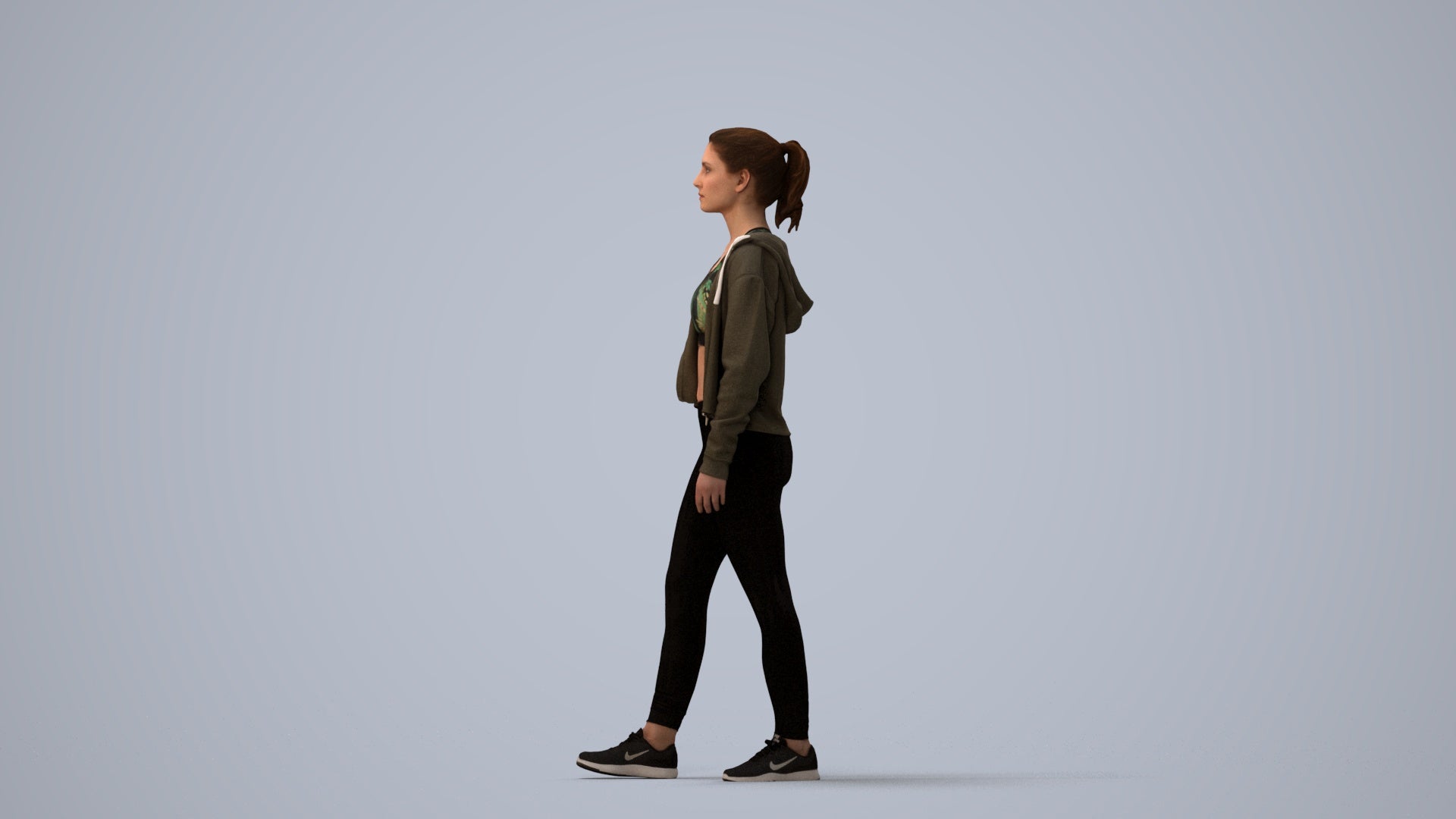realistic 3D people woman sport, render-ready for V-Ray and Corona, FBX OBJ, three-quarter view render