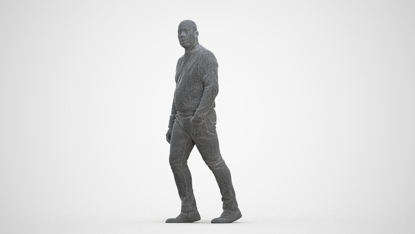 realistic 3D human man casual walking, archviz people FBX OBJ for Blender, three-quarter front view render
