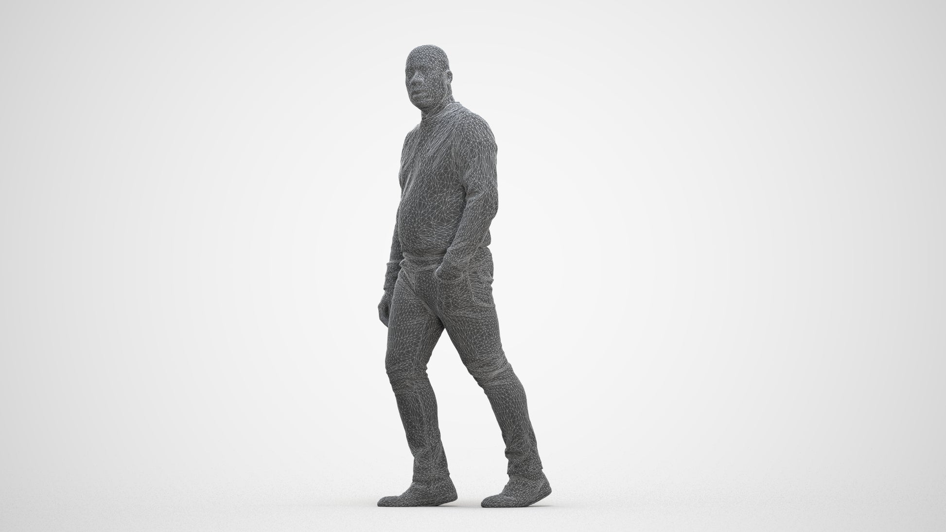realistic 3D human man casual walking, archviz people FBX OBJ for Blender, three-quarter front view render