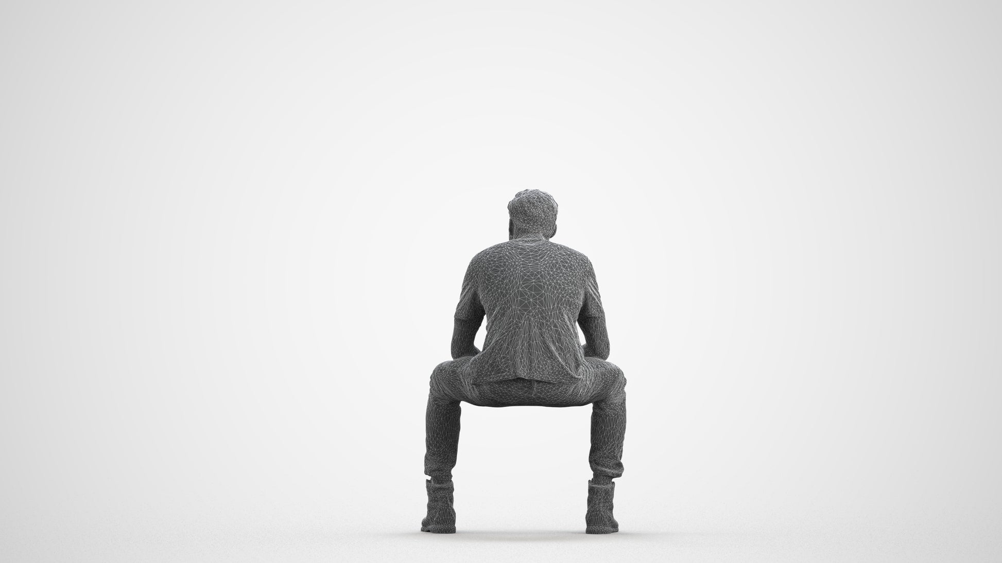 scanned 3D man casual sitting, photogrammetry people for Enscape and V-Ray, wireframe front view