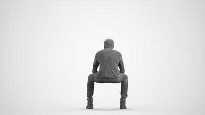 scanned 3D man casual sitting, photogrammetry people for Enscape and V-Ray, wireframe front view