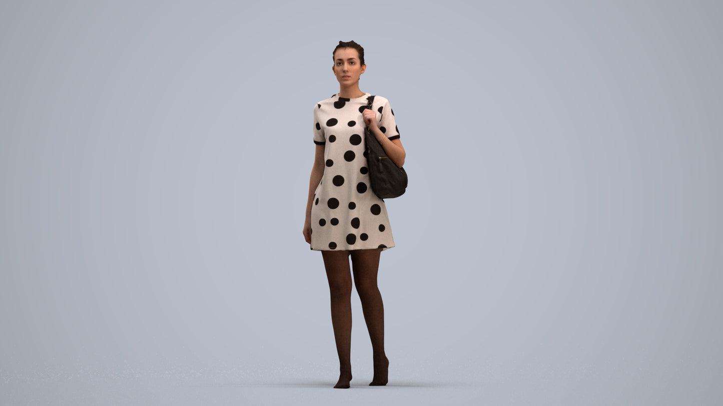 3D scanned woman walking casual, photorealistic archviz people for Enscape and SketchUp, standing pose render