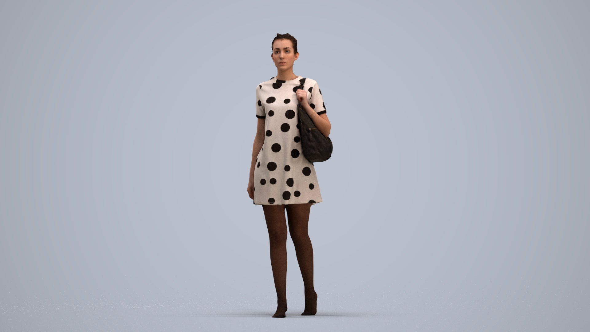 3D scanned woman walking casual, photorealistic archviz people for Enscape and SketchUp, standing pose render