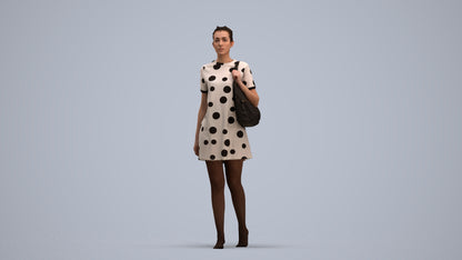 3D scanned woman walking casual, photorealistic archviz people for Enscape and SketchUp, standing pose render