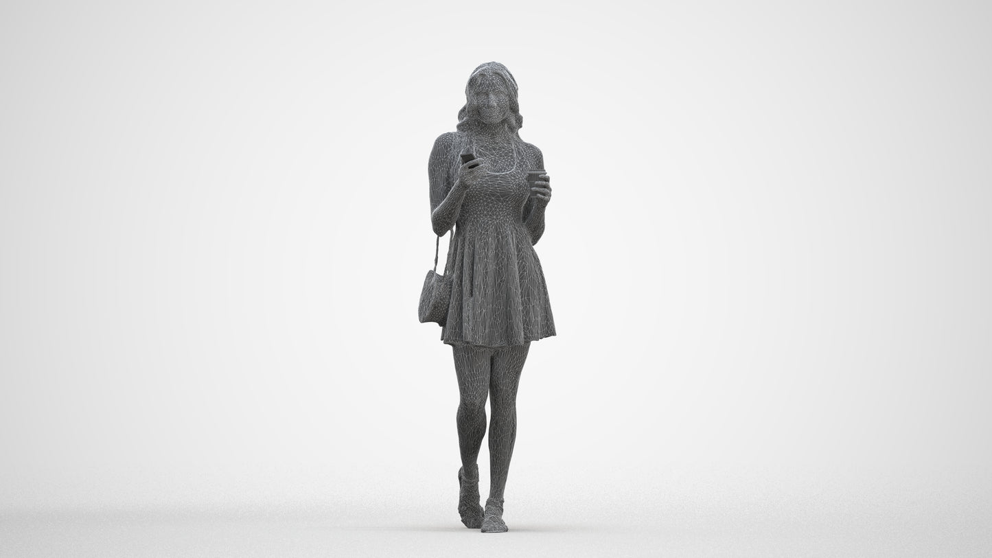 3D people model woman walking, scanned human for 3ds Max rendering, three-quarter front view render