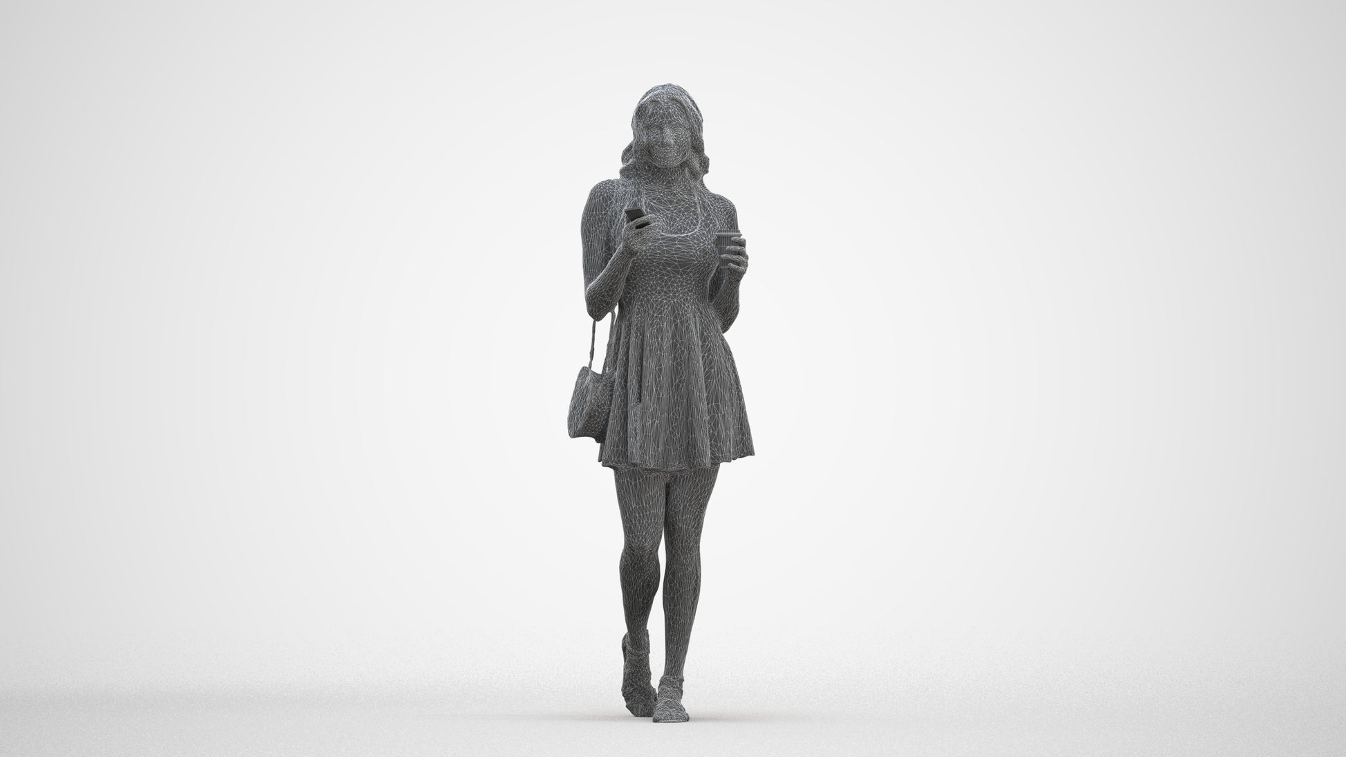 3D people model woman walking, scanned human for 3ds Max rendering, three-quarter front view render
