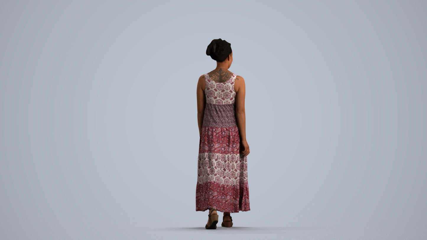 3D scanned woman walking casual, photorealistic archviz people for Enscape and SketchUp, front view render