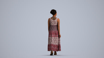 3D scanned woman walking casual, photorealistic archviz people for Enscape and SketchUp, front view render