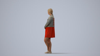 realistic 3D human woman casual standing, archviz people FBX OBJ for Blender, three-quarter view render
