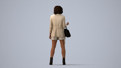 realistic 3D woman business standing, scanned archviz people for Blender and 3ds Max, three-quarter view render